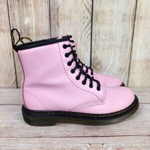 Dr Doc Martens Girls Boots Kids Size 3 Combat Zip Pink Patent Leather Shoes